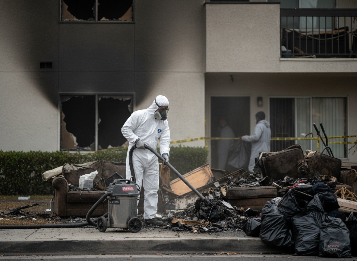 Apartment fire cleanup in Panorama City