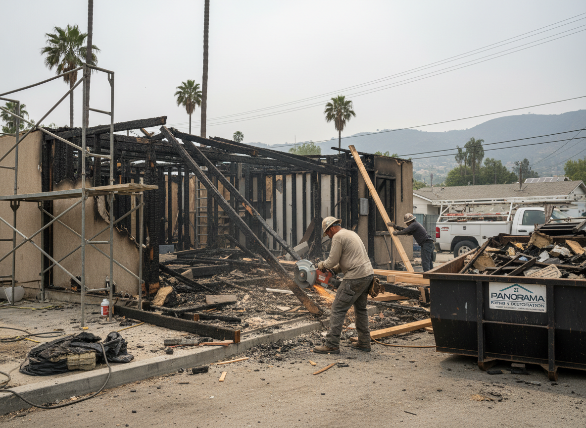 Structural repair after fire in Panorama City